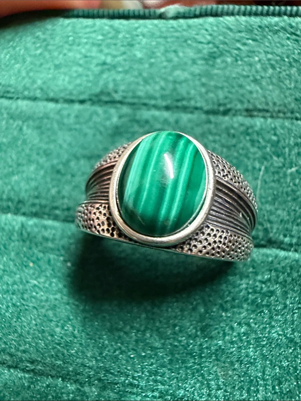 Green Malachite Stone Men's Silver Ring - Unbranded